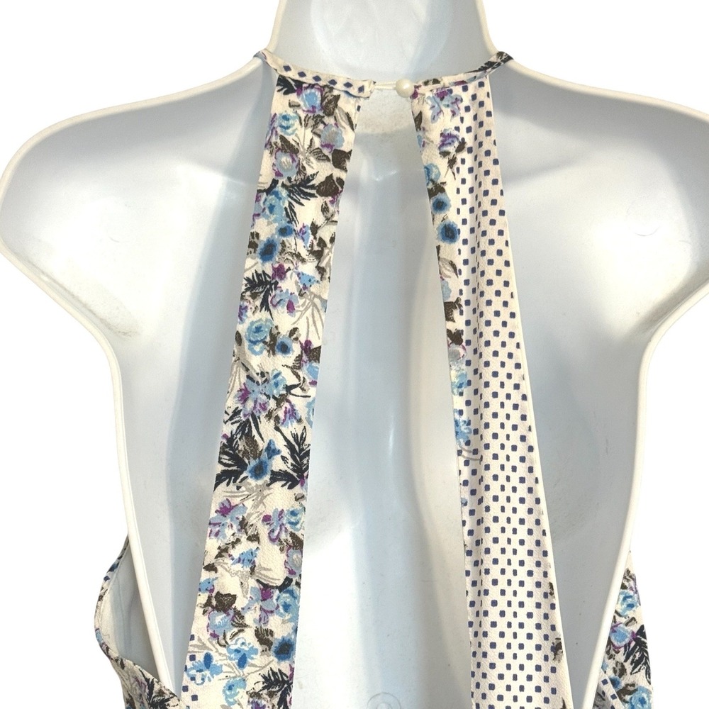 BANJUL Floral‎ Polka Dot Halter Wide Leg Jumpsuit Blue White Tie Waist  NWOT M - Picture 6 of 8
